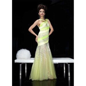 Xcite Two Tone Neon Prom Dress 3773 Yellow/Cypress